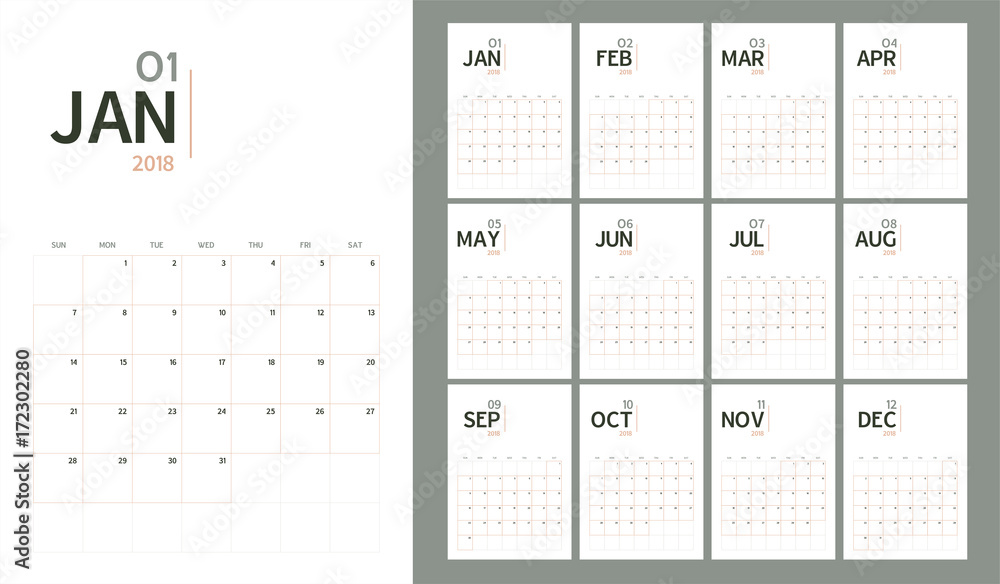 Vector of 2018 new year calendar in modern table simple design style ...