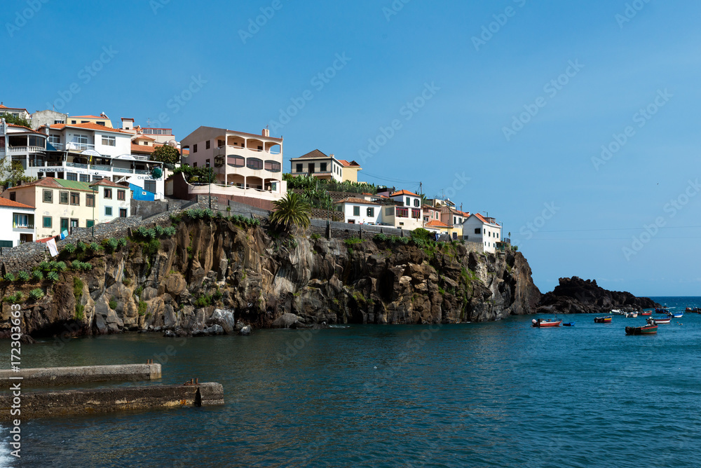 CAMARA DE LOBOS, MADEIRA - SEPTEMBER 9, 2017: Camara de Lobos, a village on the coast of the Portuguese island of Madeira. The fishing port