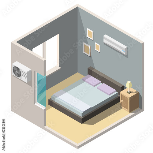 Isometric air conditioning system climate control living room interiors vector 3d set