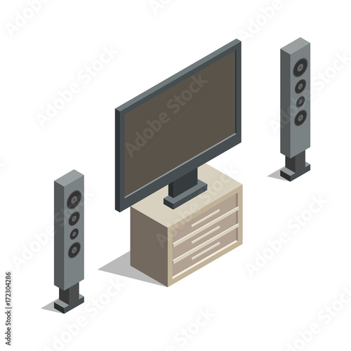 Home cinema objects isolated isometric