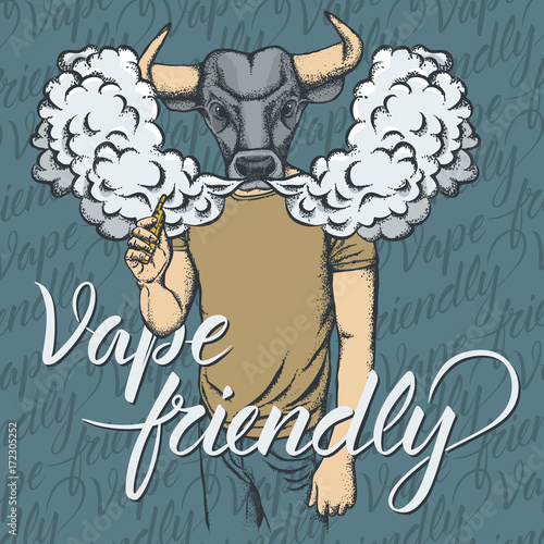 Bull or buffalo vaping an electronic cigarette