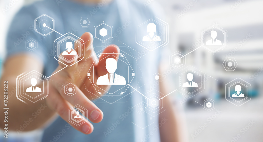 Businessman using digital social network 3D rendering Businessman using digital social network 3D rendering