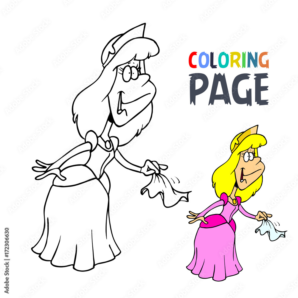 Princess cartoon coloring page Stock Vector | Adobe Stock