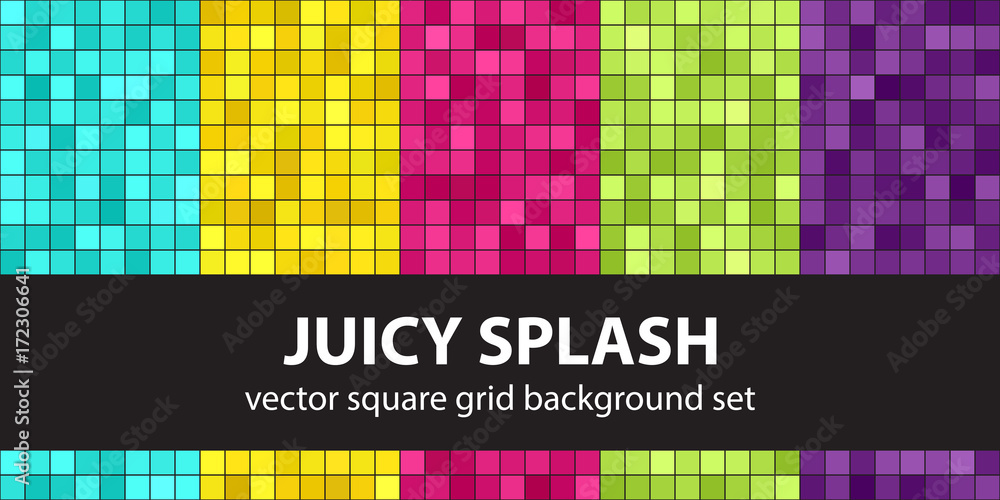 Square pattern set Juicy Splash. Vector seamless geometric backgrounds