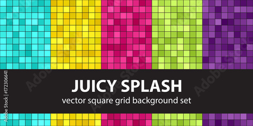 Square pattern set Juicy Splash. Vector seamless geometric backgrounds