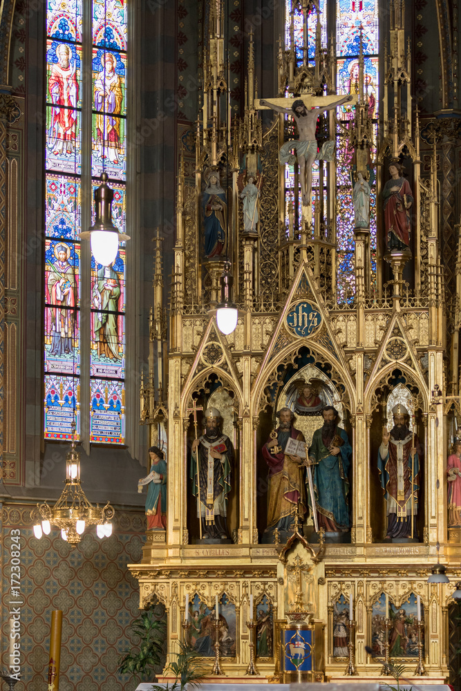 Prague, Czech Republic - August 21, 2017: mosaic glazed inside the basilica of saint
