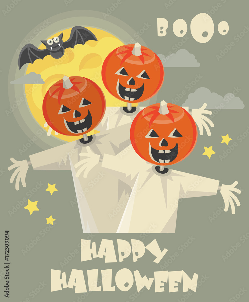 Happy Halloween vector greeting card with spooky Jack-o-lantern Happy Halloween vector greeting card with spooky Jack-o-lantern