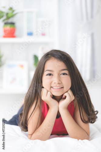 Portrait of asian cute girl with smile face .
