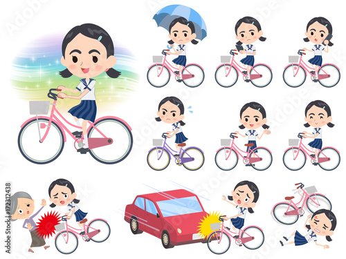 Sailor suit Thick eyebrows girl_city bicycle