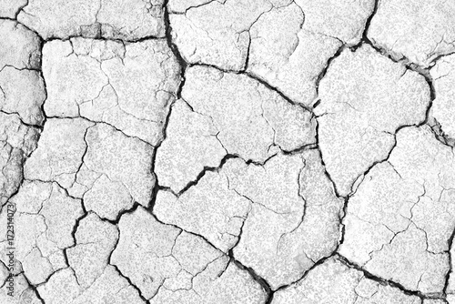 Black and white image of crack soil texture background