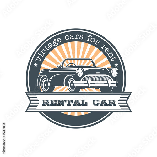 Vintage car rental. Vector logo, emblem.