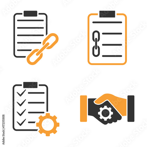 Blockchain Smart Contract vector icon set. Style is bicolor flat symbols.
