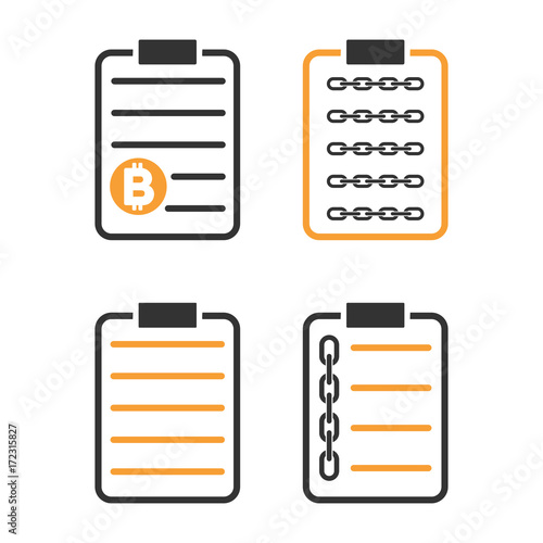 Blockchain Smart Contract vector icon set. Style is bicolor flat symbols.
