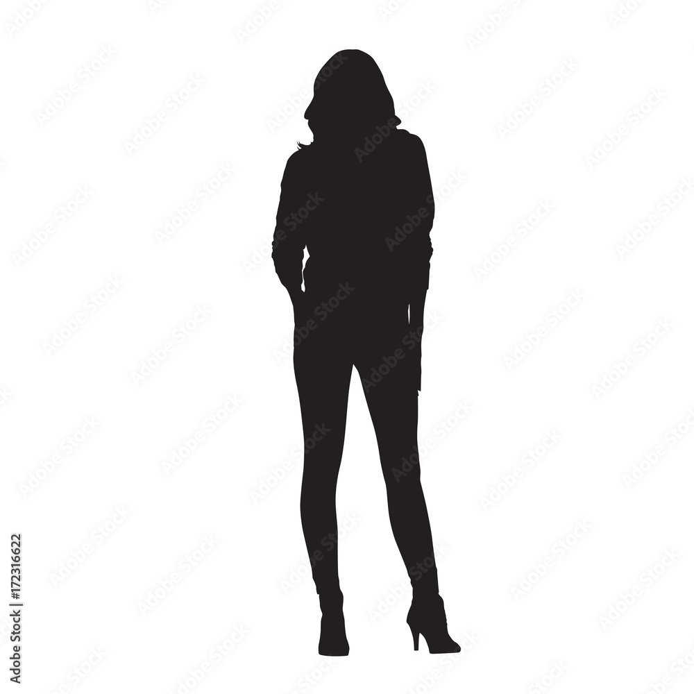 Woman dressed in leggings and shirt, vector silhouette