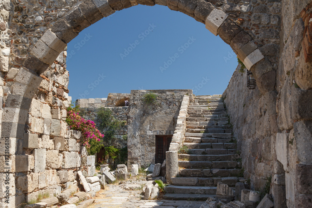 Ruins of the medieval castle in Kos town, Kos island, Greece