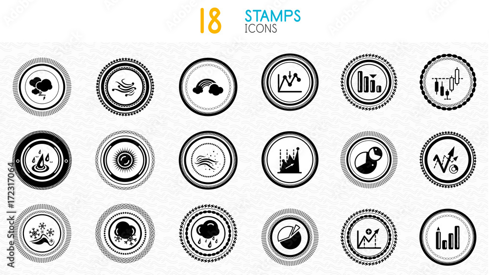 Collection of black and white stamps - quality and concept icons