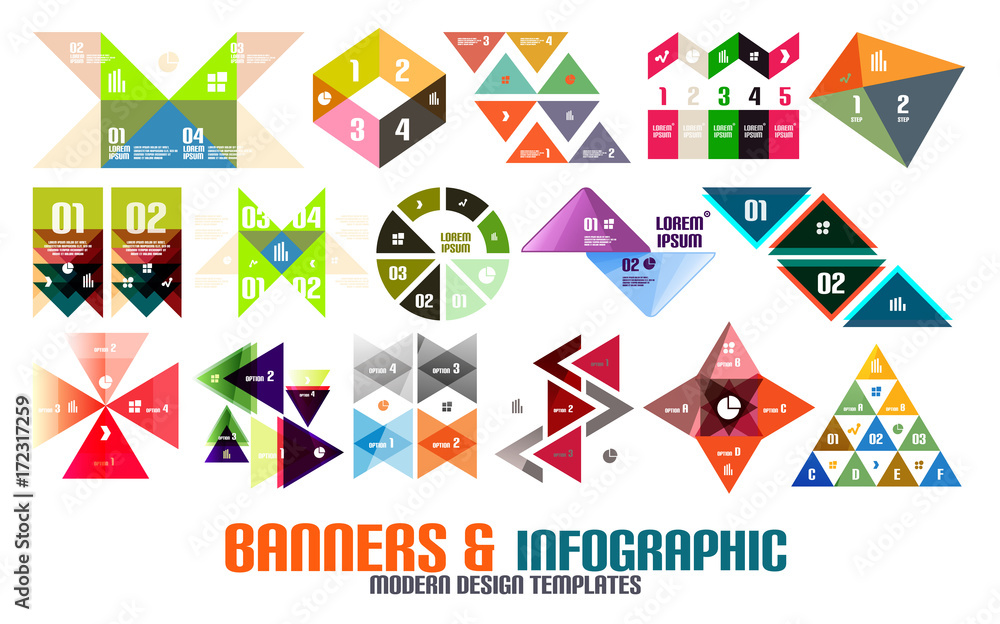 Triangle geometric infographic templates set Triangle geometric infographic templates set