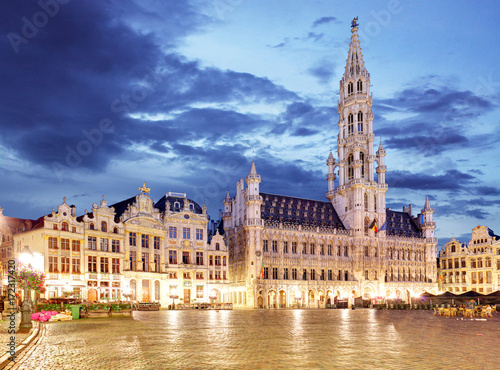 Brussels - Grand place at night, nobody, Belgium