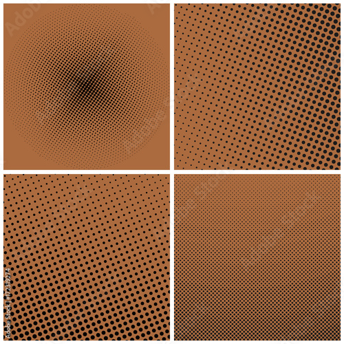 Set of Orange Retro Style Pop Art , Brown Background with Black Dots ,Gradient from Upper Right to Bottom Left and Contrariwise, Gradient Down Up and from the Middle , Vector Illustration photo