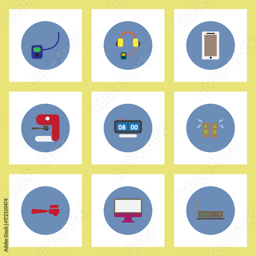 Collection of stylish vector icons in colorful circles office furniture