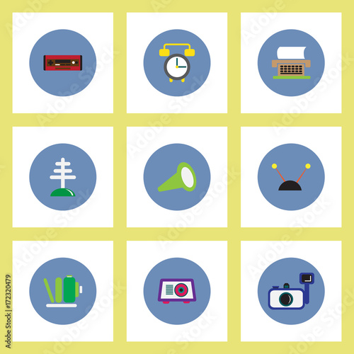 Collection of stylish vector icons in colorful circles retro home furniture