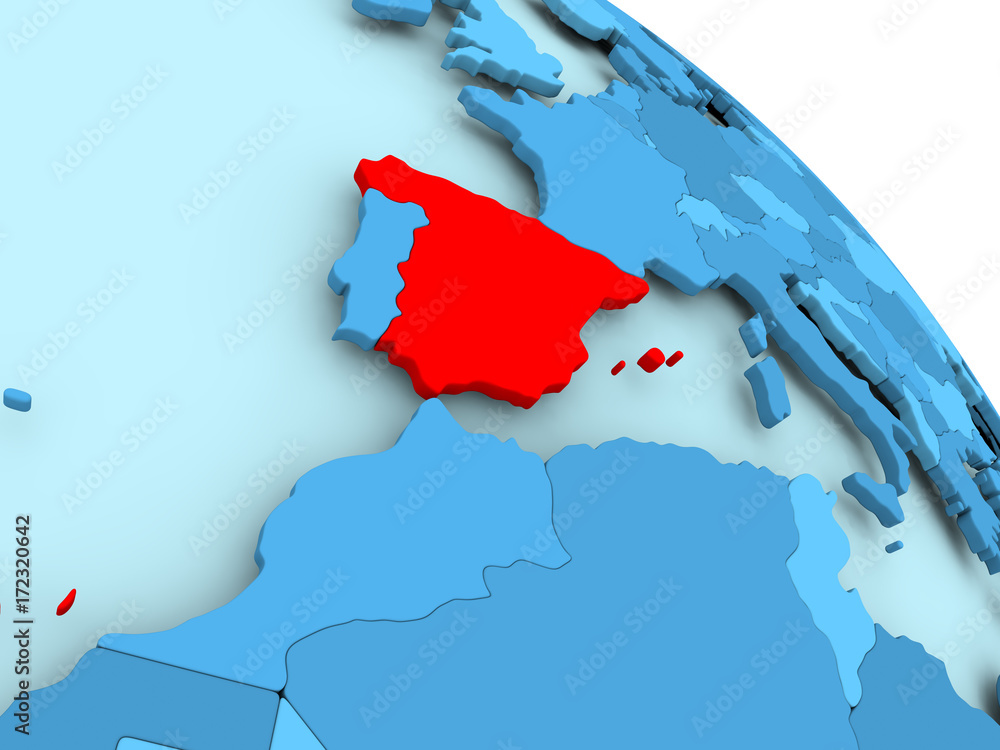 Spain on blue globe