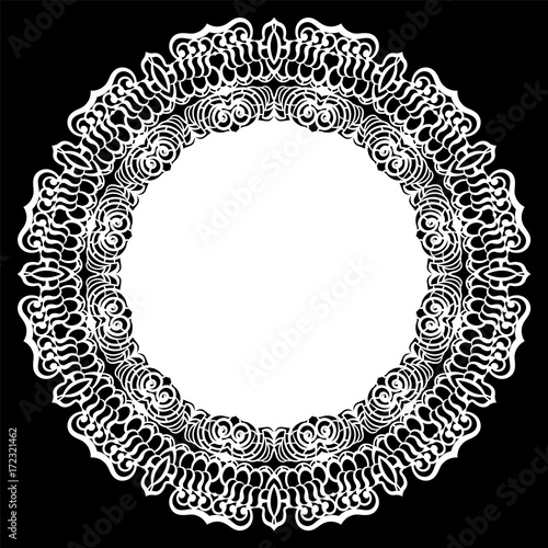 Lace round paper doily, lacy snowflake, greeting element, laser cut template, doily to decorate the cake, vector illustrations.