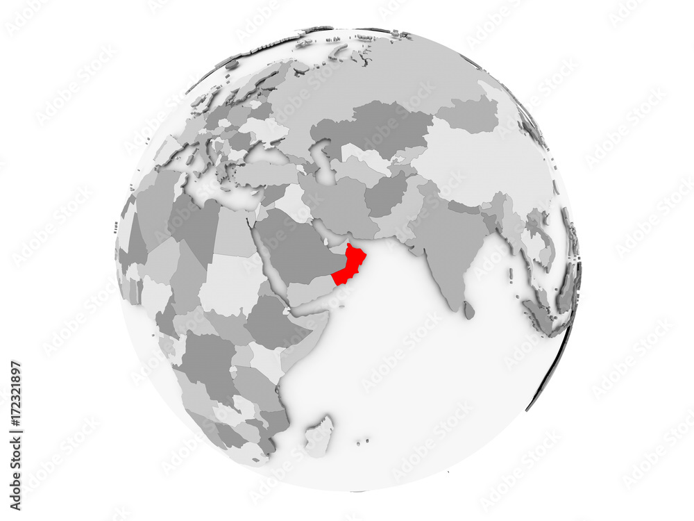 Oman on grey globe isolated Oman on grey globe isolated