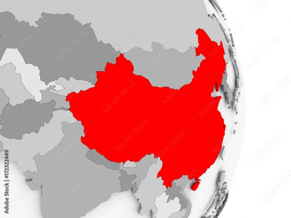 Fototapeta premium China on grey political globe