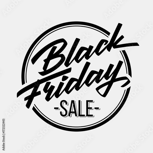Black Friday Sale badge with handmade lettering, calligraphy and light background for logo, banners, labels, prints, posters, web, presentation. Vector illustration.