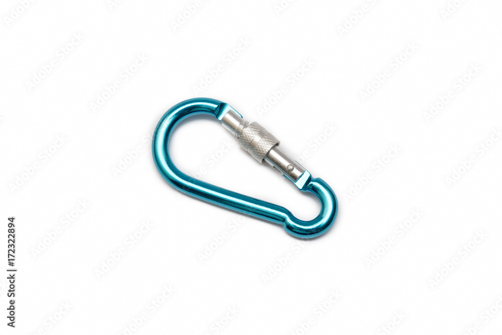 Blue Carabiner Isolated On White Background Blue Carabiner Isolated On White Background