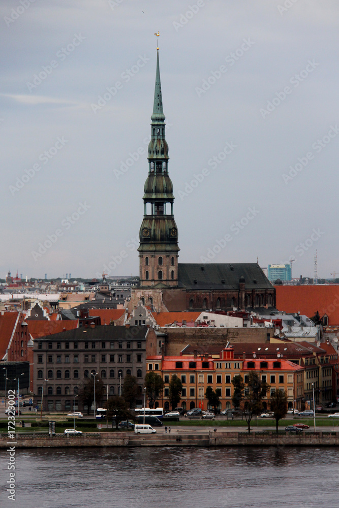 Fototapeta premium Saint Peter church in the center of the old town street architecture travel Europe Baltic countries destinations