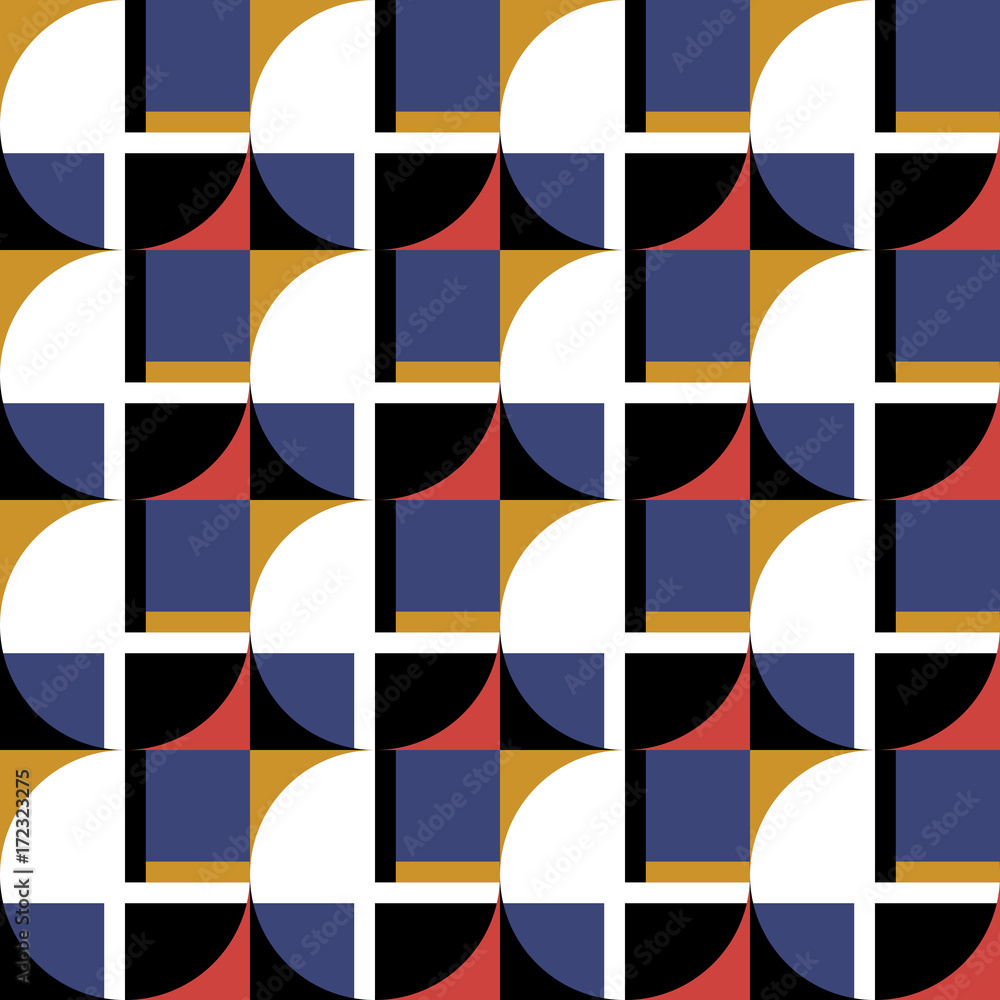 Geometric vector seamless pattern in retro style in primary colors. Modern colorful background with simple shapes in bright colors. Geometric vector seamless pattern in retro style in primary colors. Modern colorful background with simple shapes in bright colors.