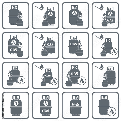 Set of camping stove and gas bottle icons