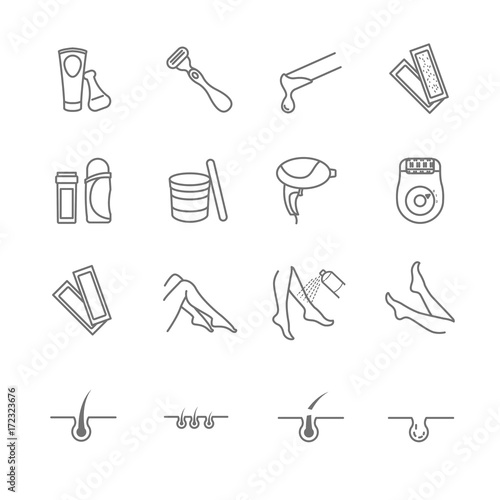Hair removal tools icons set