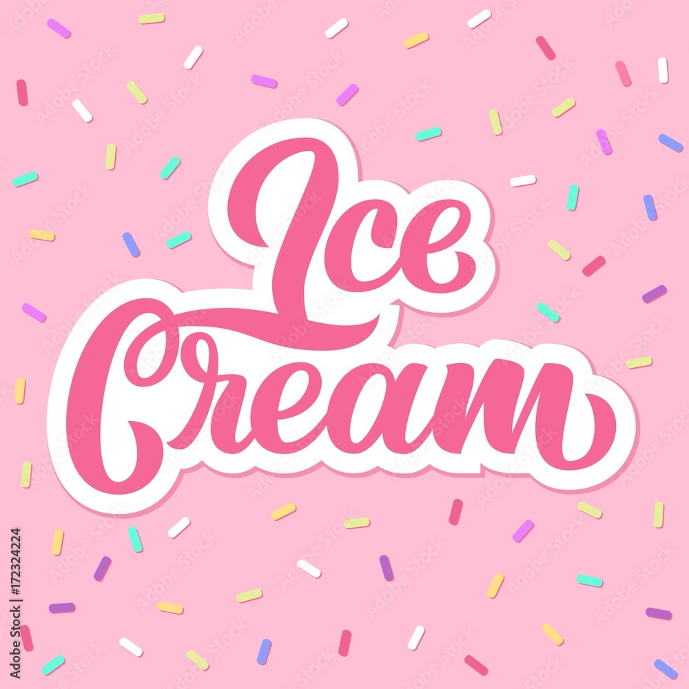 Ice Cream hand lettering, custom typography, cartoon letters on pink