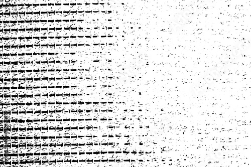 Distressed halftone grunge black and white vector texture -old wall background with reinforcing mesh for creation abstract vintage effect with noise and grain