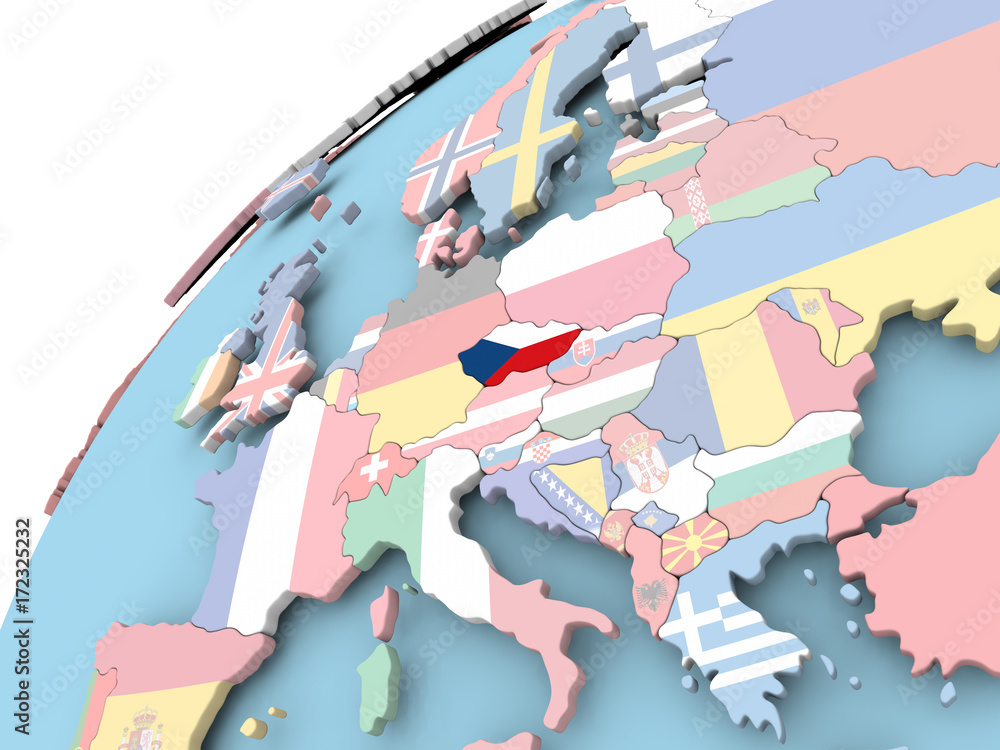 Obraz premium Czech republic on globe with flag