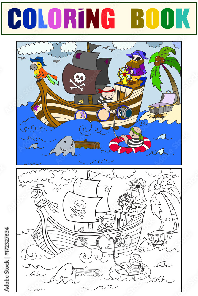 Fototapeta premium dzieci kolorowanki na temat wektora piratów
