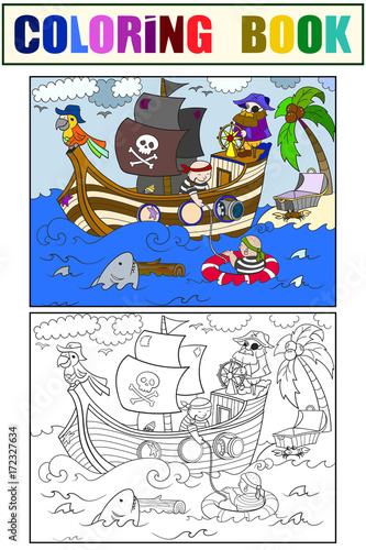 children coloring on the theme of pirates vector