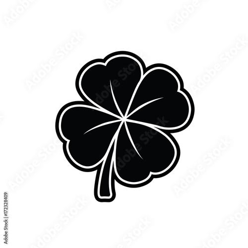Four-leaf clover black and white vector illustration