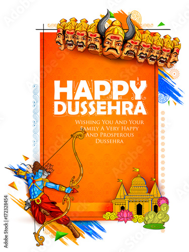 Lord Rama with bow arrow killing Ravan