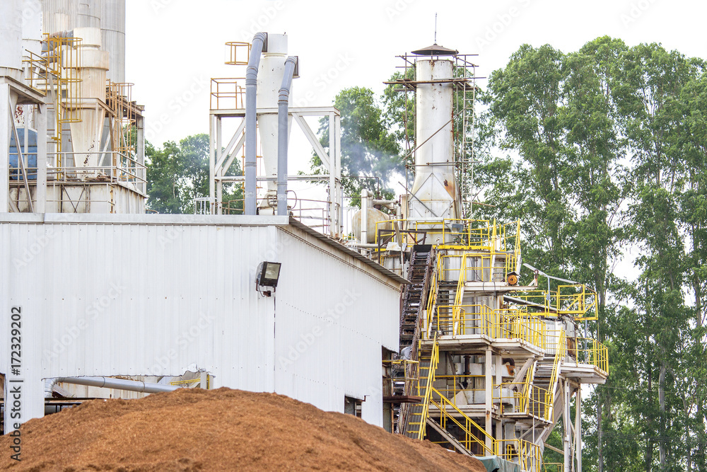 Biomass power plant is a tree background.