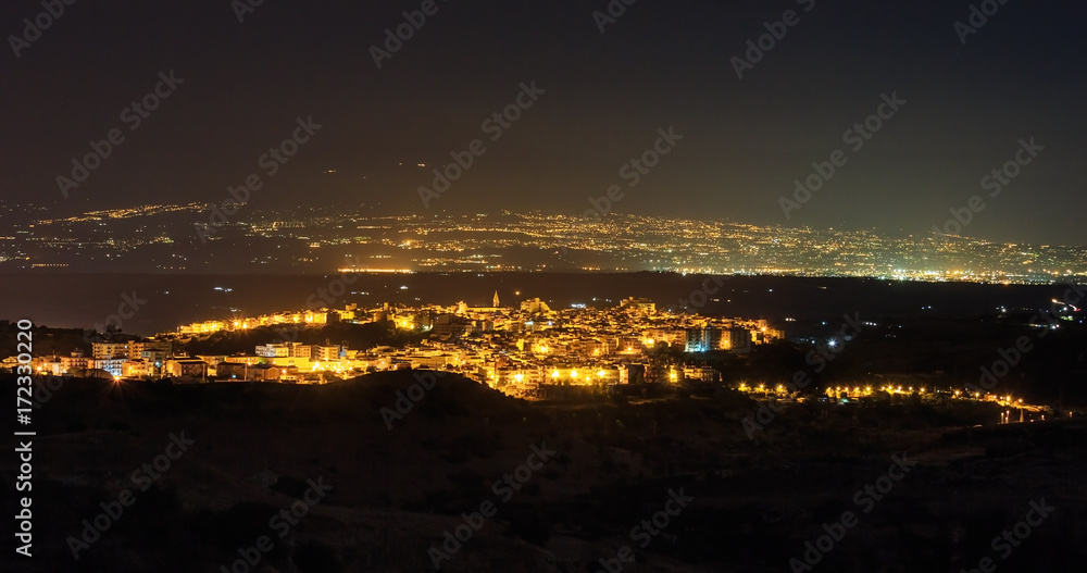 Night Lentini town view, Sicily, Italy