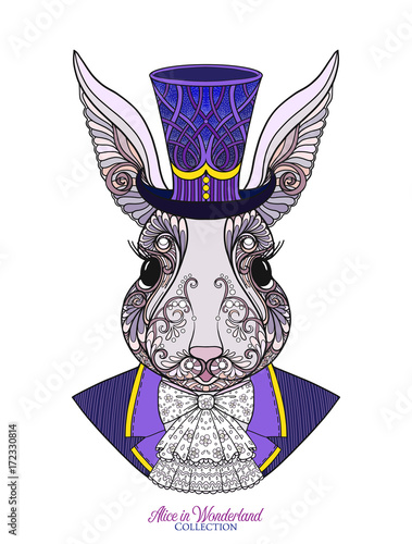 Hare or rabbit in the hat from the fairy tale Alice in Wonderla
