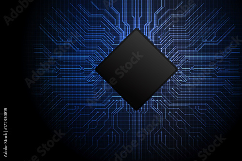 vector cpu chipset on blue mainboard line