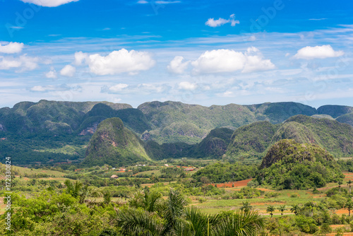 View of the Vinales valley, Pinar del Rio, Cuba. Copy space for text.