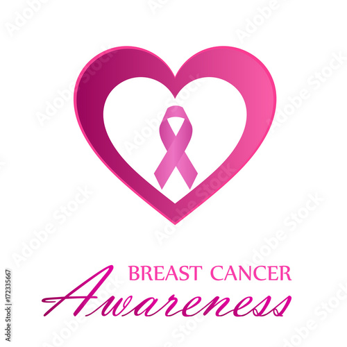 Breast cancer awareness ribbon and pink heart