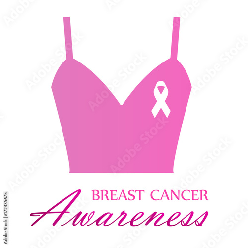 Breast cancer awareness ribbon on a pink top