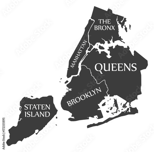 Fotografie, Obraz New York City Map USA labelled black illustration